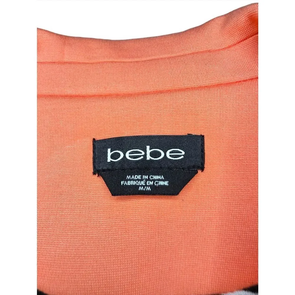 Bebe Blazer Orange Size M Striped Cuff Lightweight Tailored - Picture 3 of 7